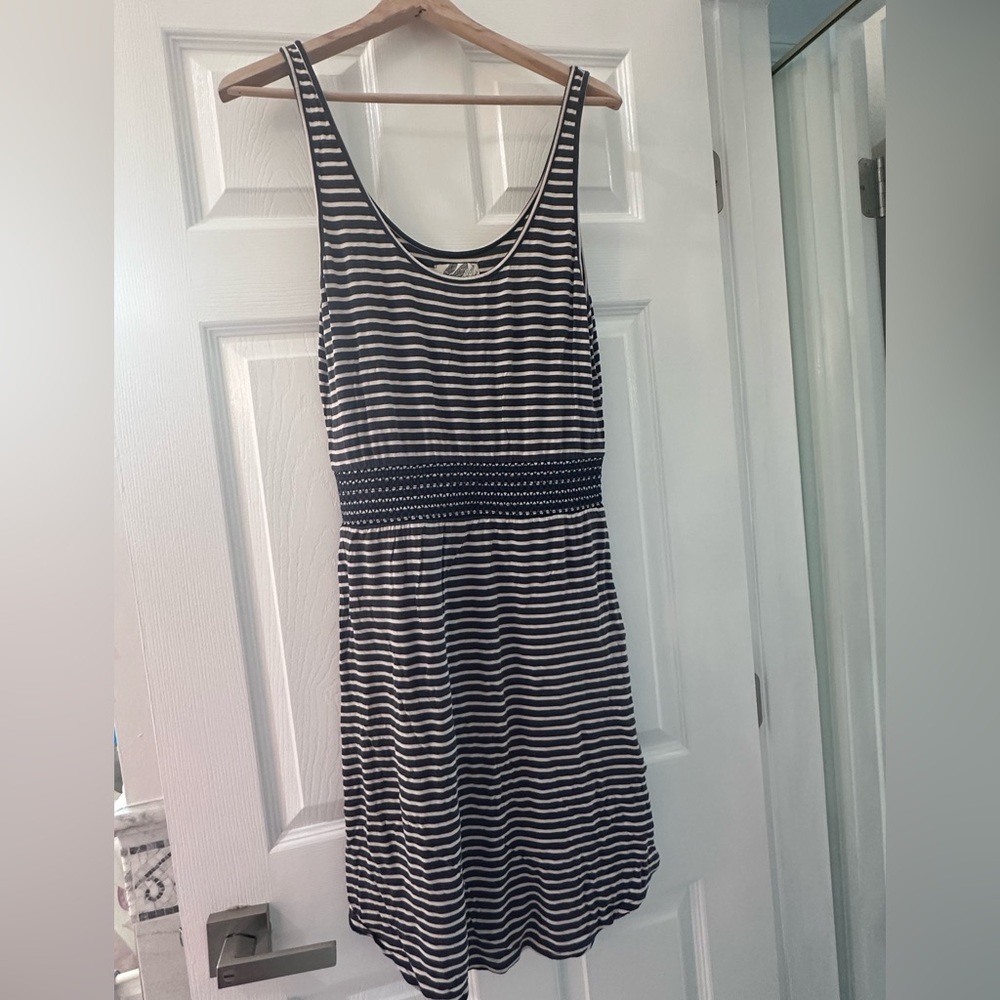 Meadow Rue Navy & White Striped Sleeveless Mini Dress